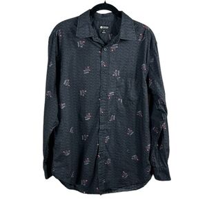 VINTAGE Santa On Motorcycle Patterned Button Down Shirt Size M